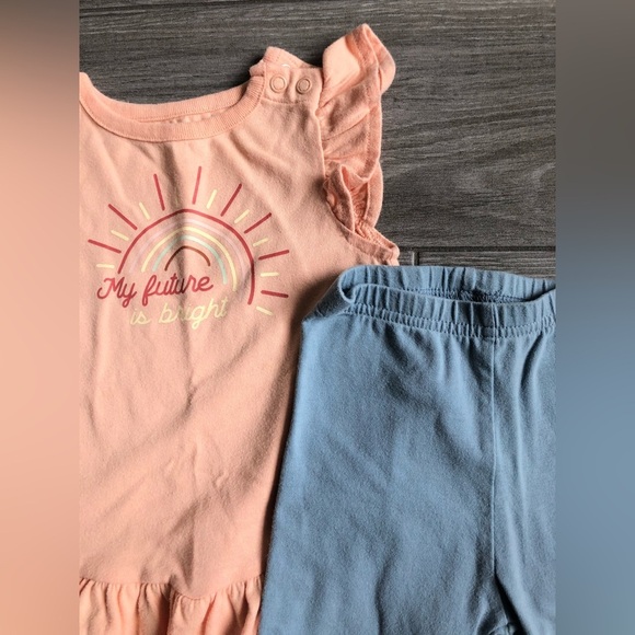 Baby girl mixed brand 2 piece lot•short sleeve top & leggings “future is bright” - Picture 2 of 5